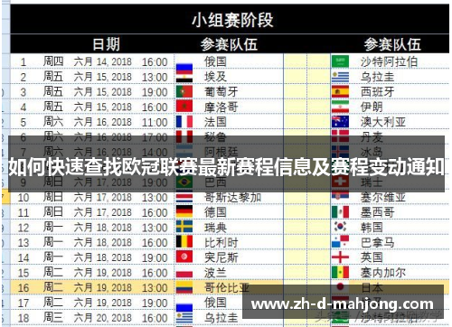如何快速查找欧冠联赛最新赛程信息及赛程变动通知 如何快速查找欧冠联赛最新赛程信息及赛程变动通知