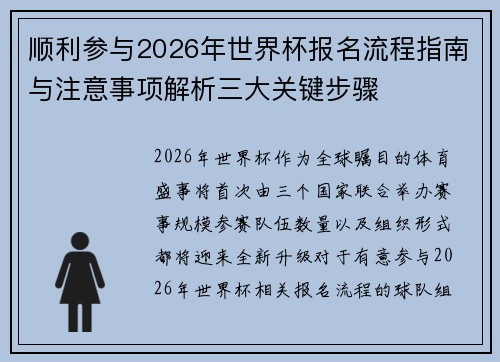 顺利参与2026年世界杯报名流程指南与注意事项解析三大关键步骤 顺利参与2026年世界杯报名流程指南与注意事项解析三大关键步骤