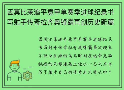 因莫比莱追平意甲单赛季进球纪录书写射手传奇拉齐奥锋霸再创历史新篇 因莫比莱追平意甲单赛季进球纪录书写射手传奇拉齐奥锋霸再创历史新篇